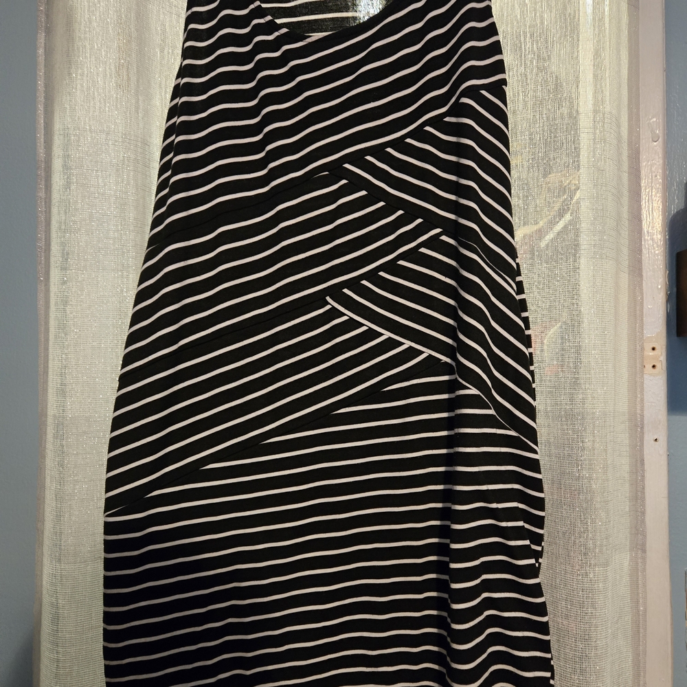 Maitai Black and White Striped Midi Dress